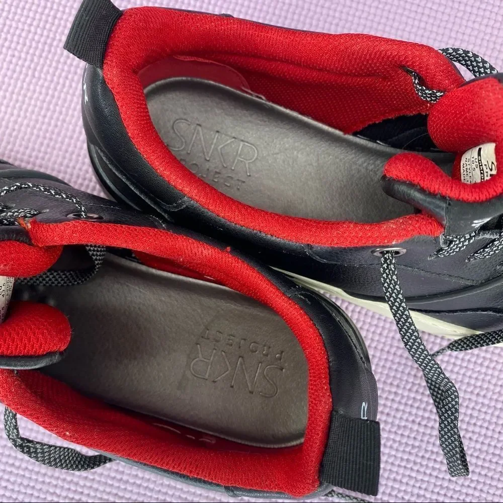 SNKR‎ Project Lafayette Mens Leather Sneakers Size 10.5 Black Red SNKR1815